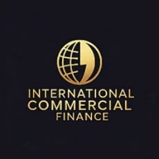 International Commercial Finance logo featuring a gold globe design on dark background